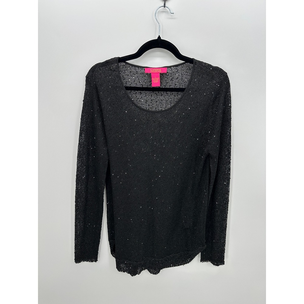 Black Sequin Mesh Sweater Top Sz L Festival Concert Boho Y2K Beach